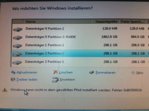 Windows 7 Installation – Fehler 0x80300024