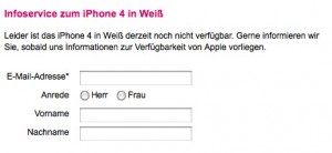 Weißes iPhone 4: Nicht vor Jahresende? Telekom Email-Benachrichtigung