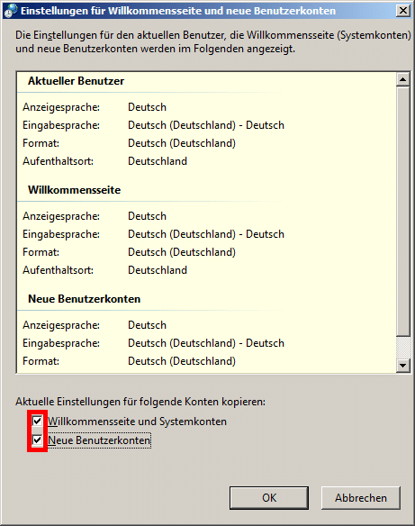 Windows 7 - Tastaturlayout für alle User übernehmen