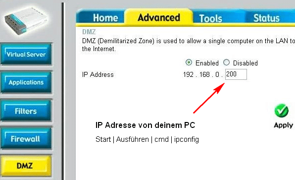 DLink Router - DMZ enable