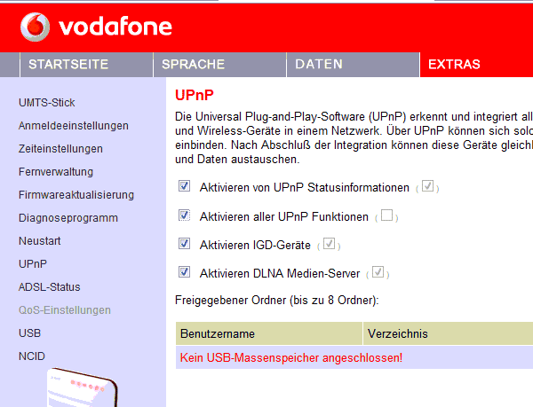 UPnP Vodafone Easybox 602