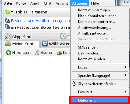 Skype - Optionen