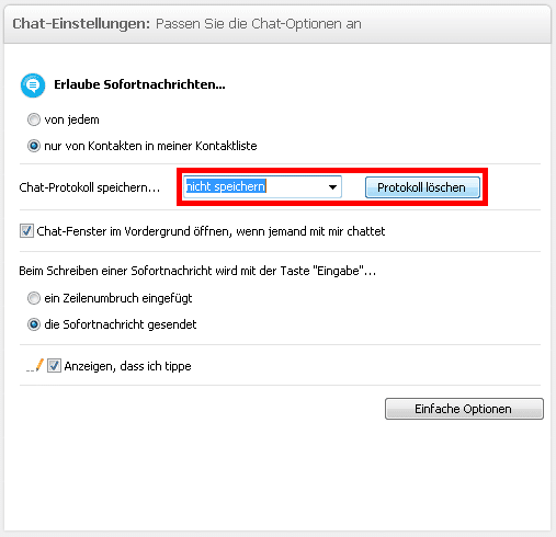 Skype - Chat Einstellungen
