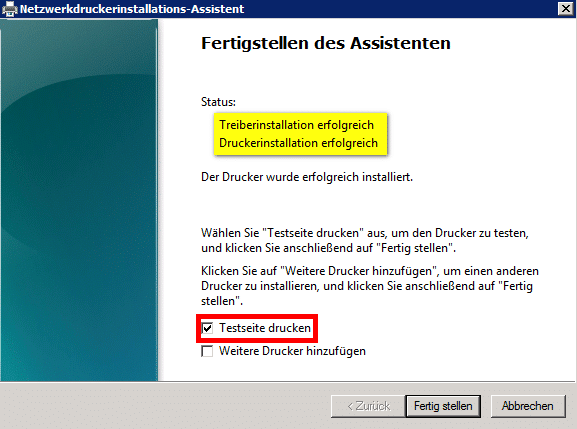 Windows Server 2008 R2 - Druckerinstallation erfolgreich