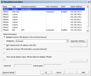 Virtual Network Editor für VMWare Player einrichten
