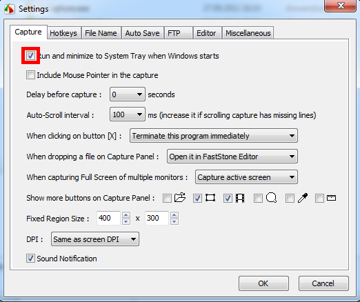 FastStone Capture - Start mit Windows 