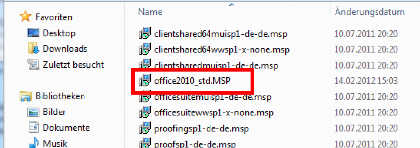 Office 2010 - .msp Datei