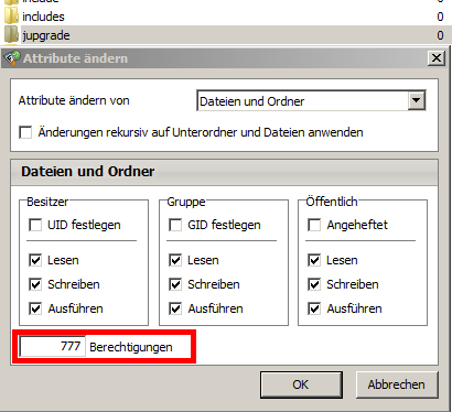 jUpgrade Chmod 777