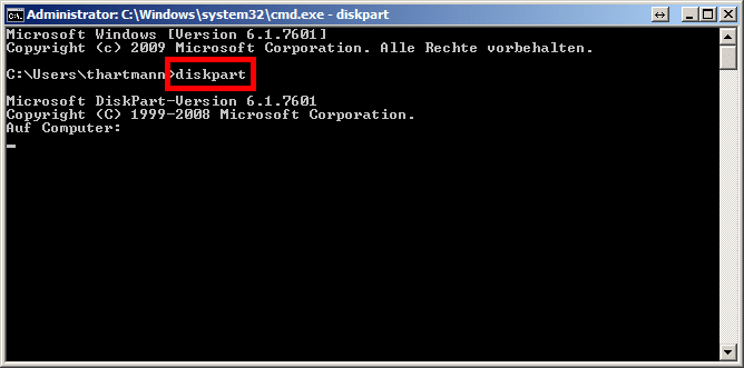 Diskpart starten