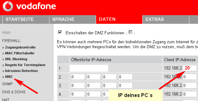 Vodafone Easybox 803 DMZ