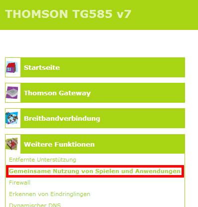 Thomson TG585 Portfreigabe
