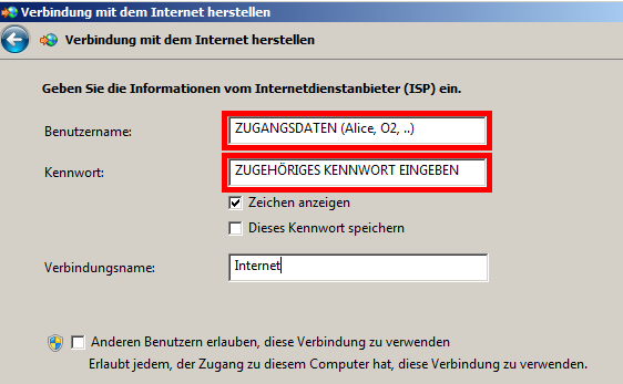 PPPoE Verbindung erstellen