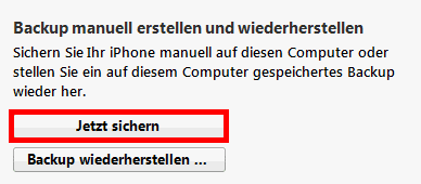 iTunes Jetzt sichern