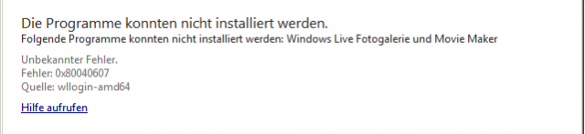 Windows Live Essentials 2012 – Fehler 0x80040607 bei der Installation