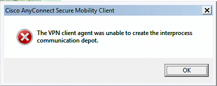 Cisco AnyConnect Client – Client Agent was unable to create…