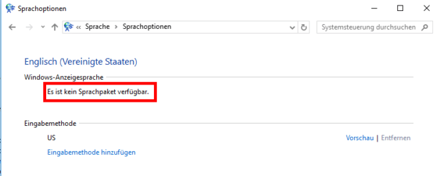 Windows 10 – Es ist kein Sprachpaket verfügbar