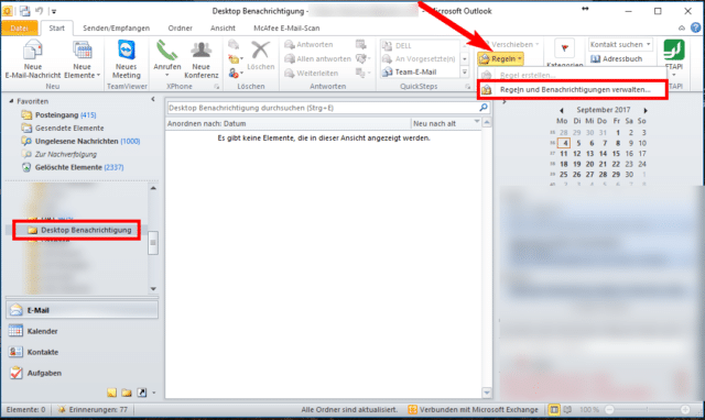 Outlook – Desktop Benachrichtigung für neue E-Mail in Unterordner