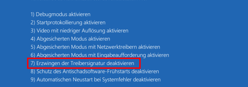 Windows 10 – Erzwingen der Treibersignatur deaktivieren